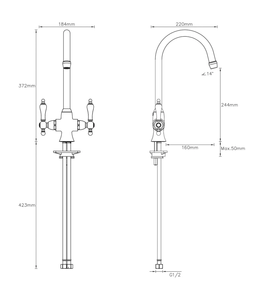 Essentials Dual-Lever Mono Mixer Kitchen Tap Chrome - Image 4