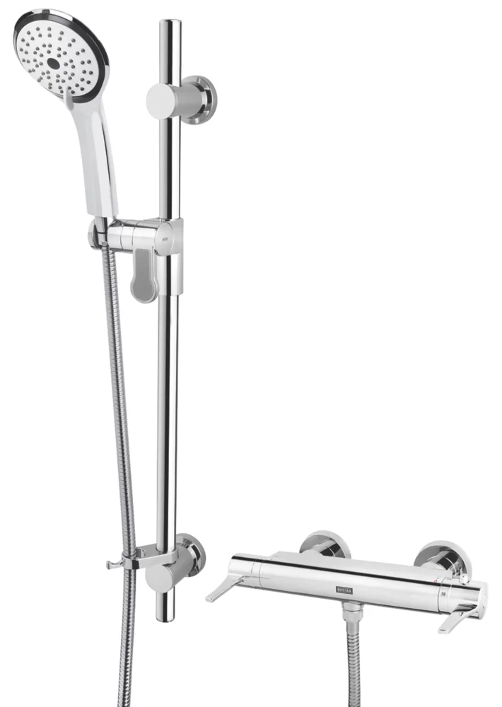 Bristan Design Utility Rear-Fed Exposed Chrome Thermostatic Bar Mixer Shower With Adjustable Riser Kit