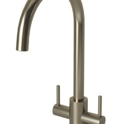 ETAL Dart Twin Lever Kitchen Mixer Tap Brushed Steel