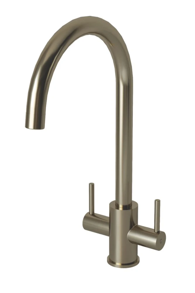 ETAL Dart Twin Lever Kitchen Mixer Tap Brushed Steel