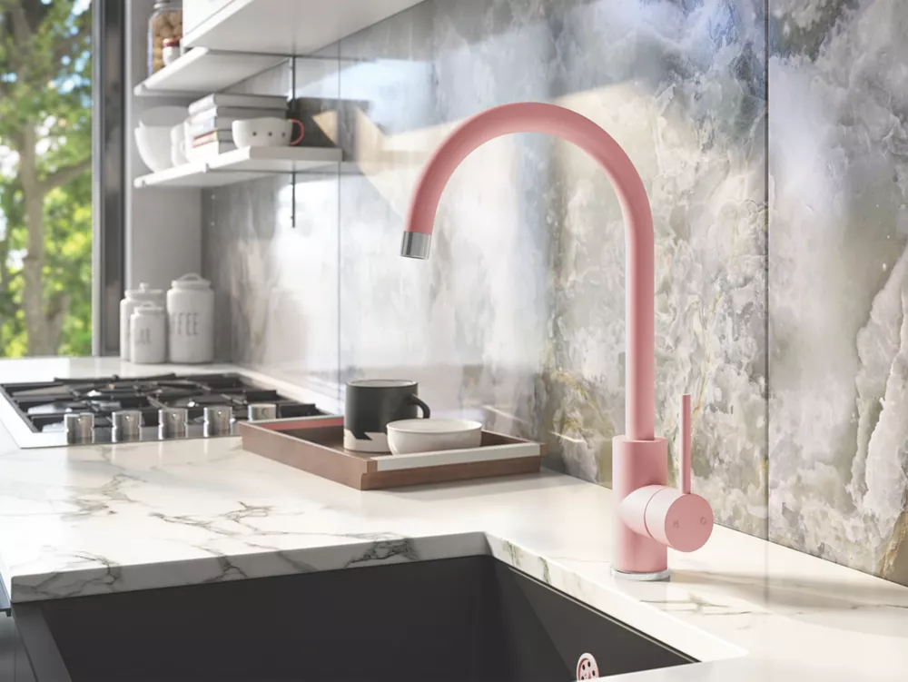 ETAL Sorrento Single Lever Kitchen Mixer Tap Matt Pink - Image 2