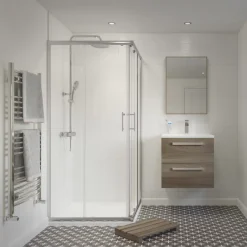 Essentials Framed Square Shower Enclosure Left & Right-Hand Opening Polished Silver-Effect /Clear 760 X 760 X 1850mm