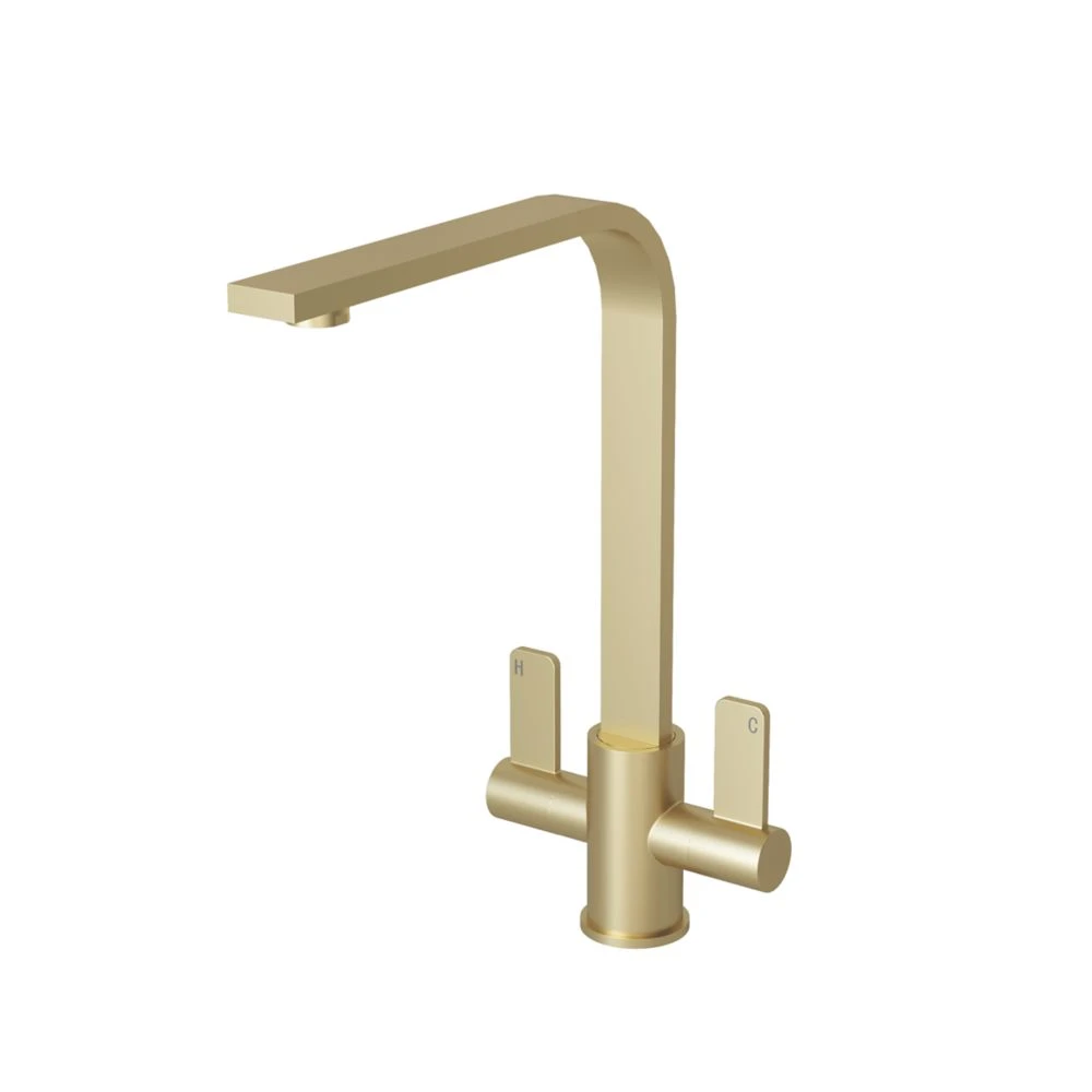 ETAL Stroud Twin Lever Kitchen Mixer Tap Brushed Brass