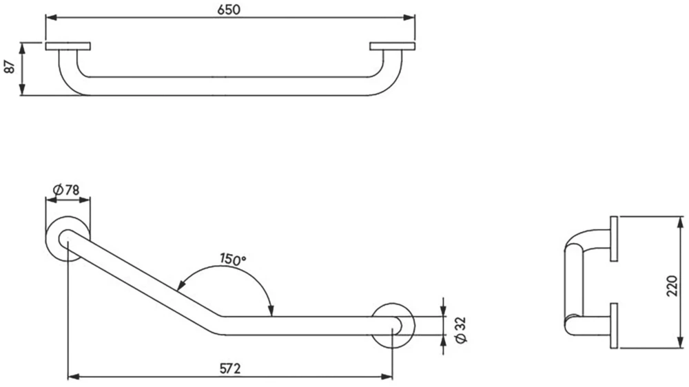 Croydex Angled Doc M Grab Bar Chrome 600mm - Image 2
