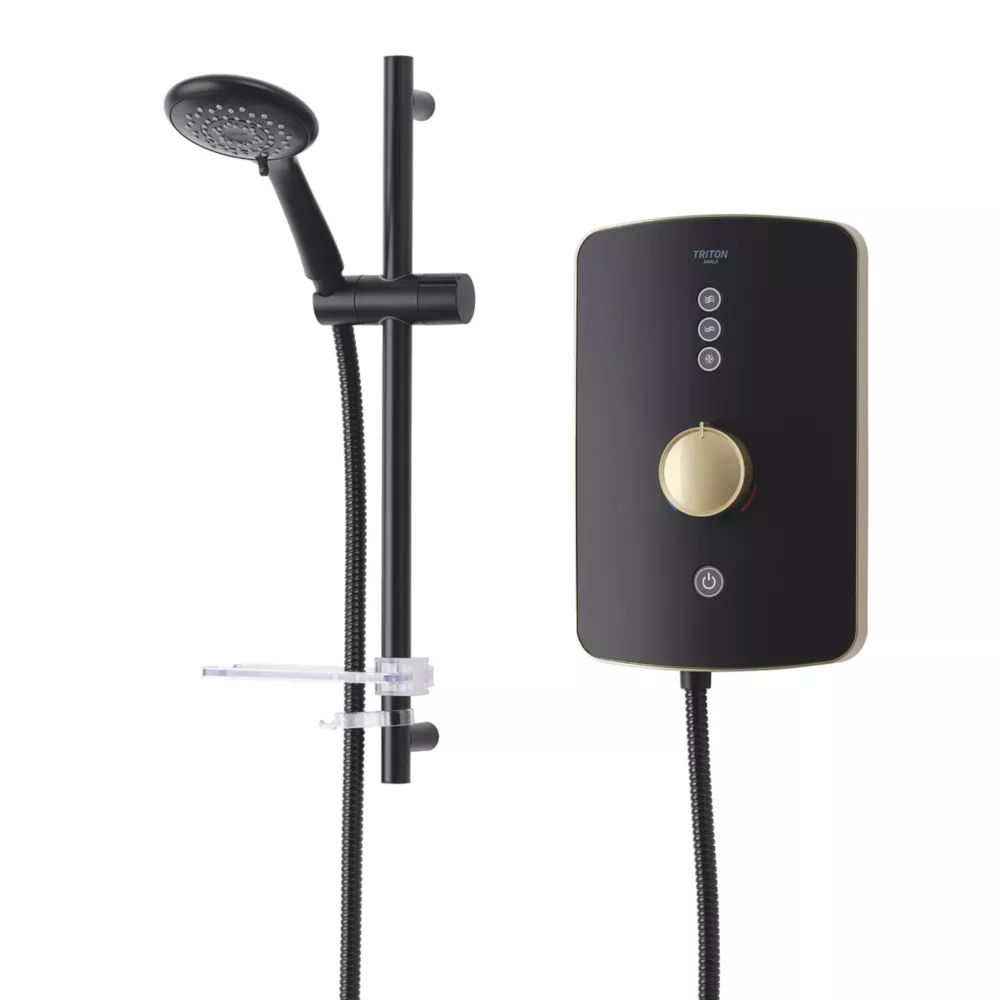 Triton Amala Black With Brushed Brass Accents 8.5kW Electric Shower