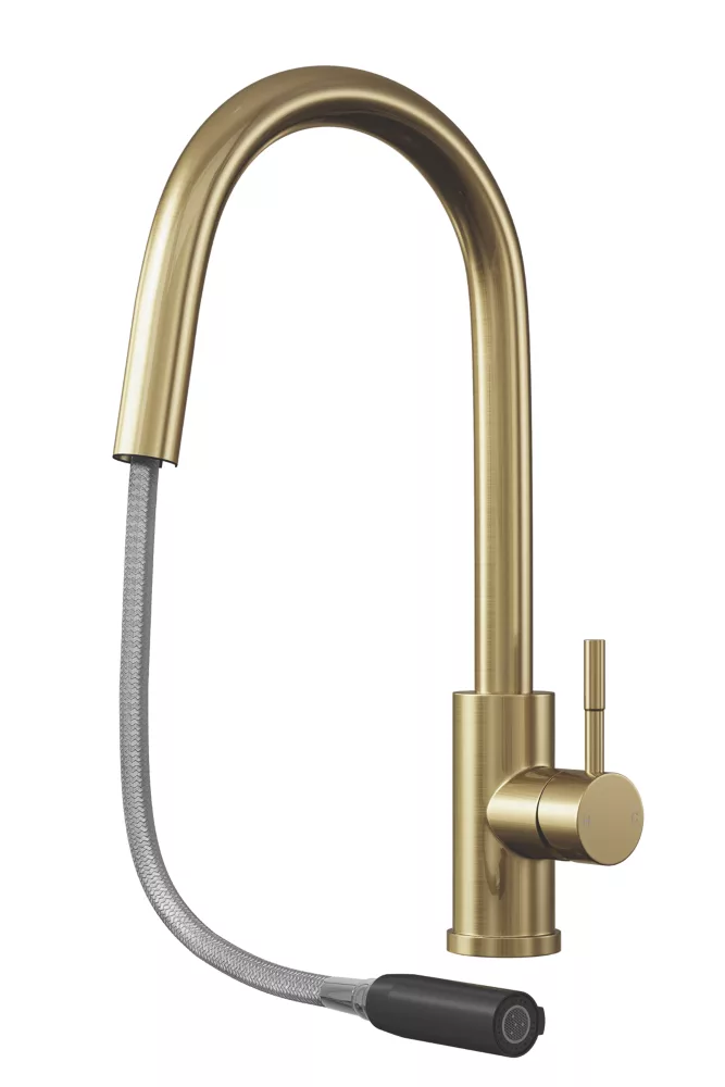 ETAL Velia Concealed Pull-Out Kitchen Mixer Tap Brushed Brass - Image 2