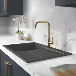 Abode Xcite 1 Bowl Granite Composite Kitchen Sink Black Metallic Reversible 780 X 500mm -Zenith Shop 513PK A2