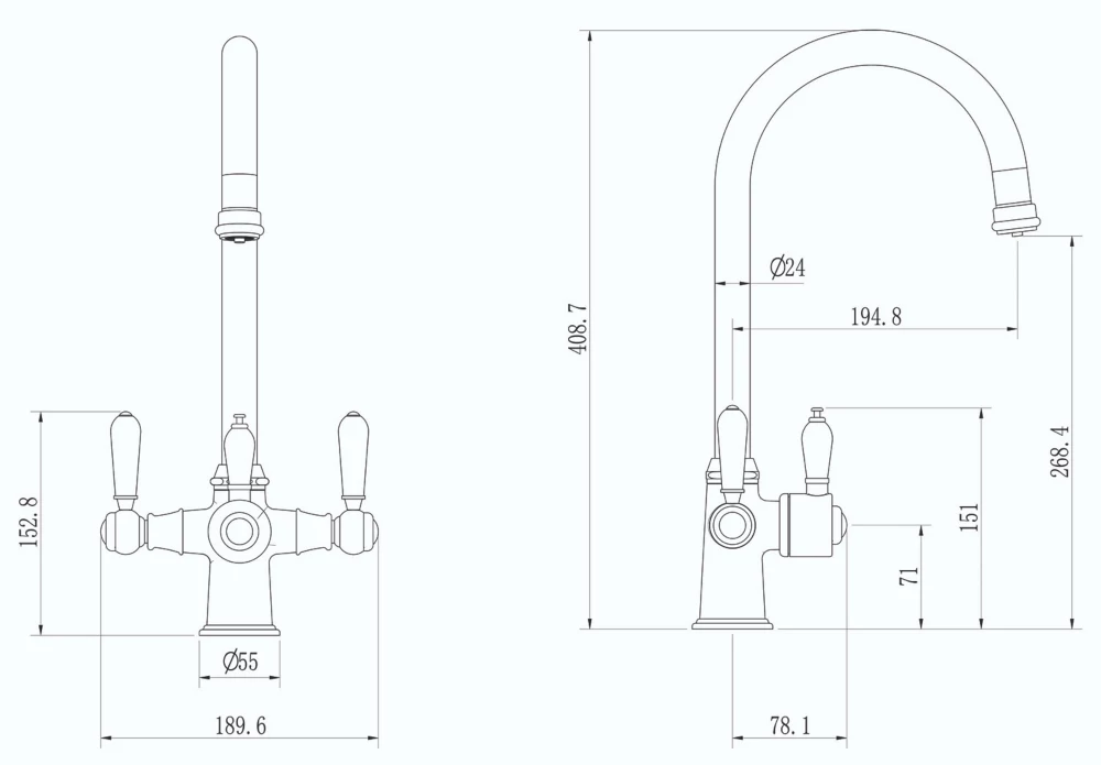 ETAL Traditional Cruciform 3-in-1 Hot Water Kitchen Tap Copper - Image 4