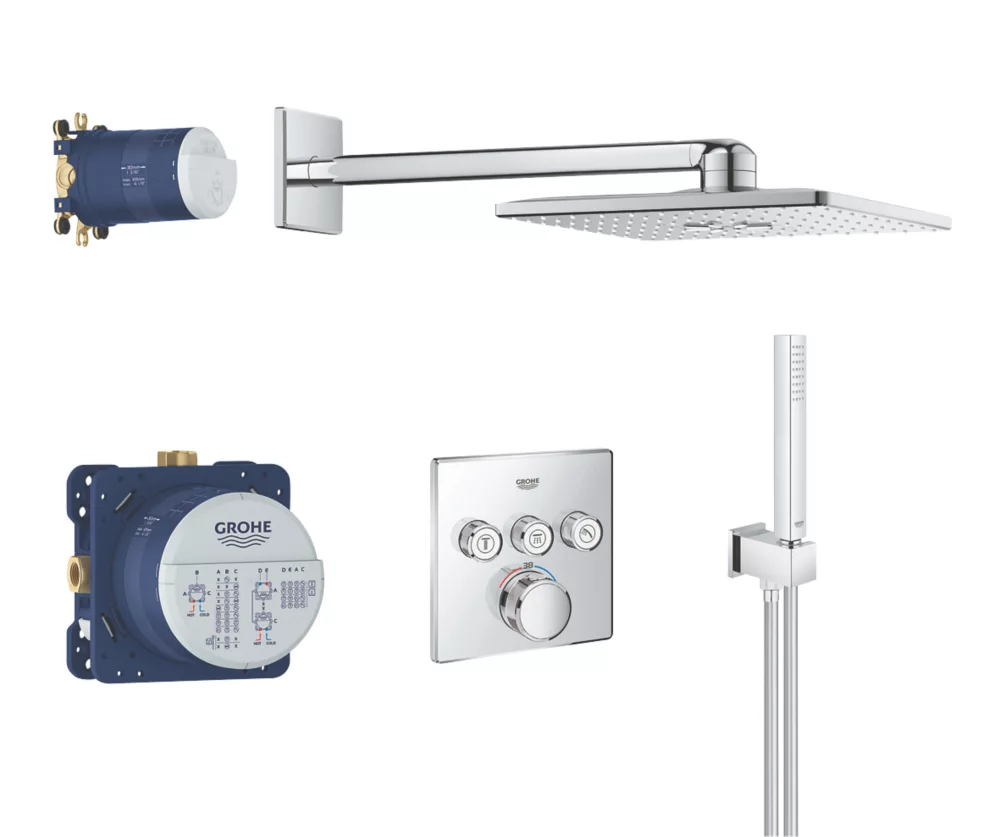 Grohe Grohtherm SmartControl 3 Button Square With Rainshower Smartactive 310 HP Rear-Fed Concealed Chrome Thermostatic Shower Set