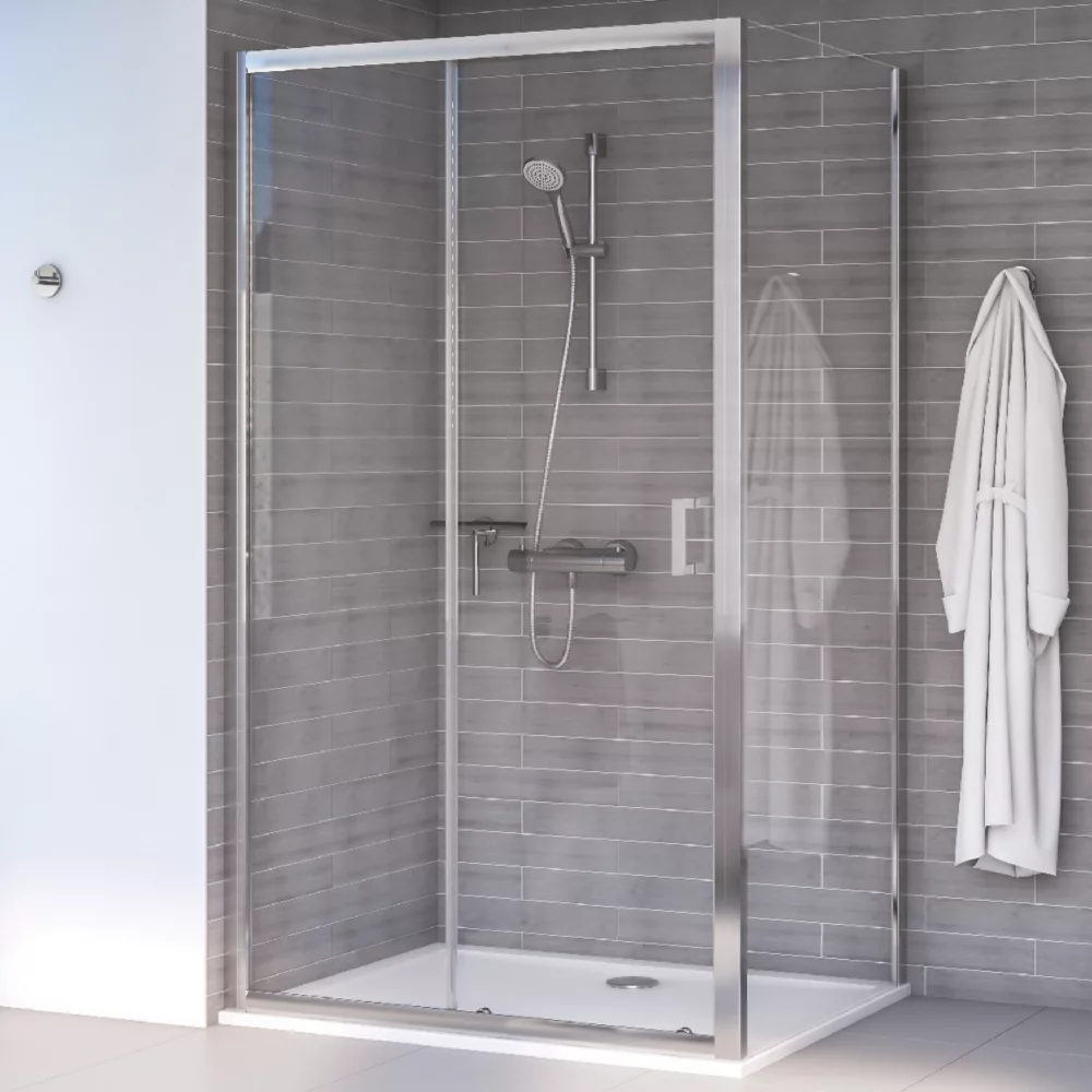 Aqualux Edge 8 Semi-Frameless Rectangular Shower Enclosure Reversible Left/Right Opening Polished Silver 1200 X 900 X 2000mm