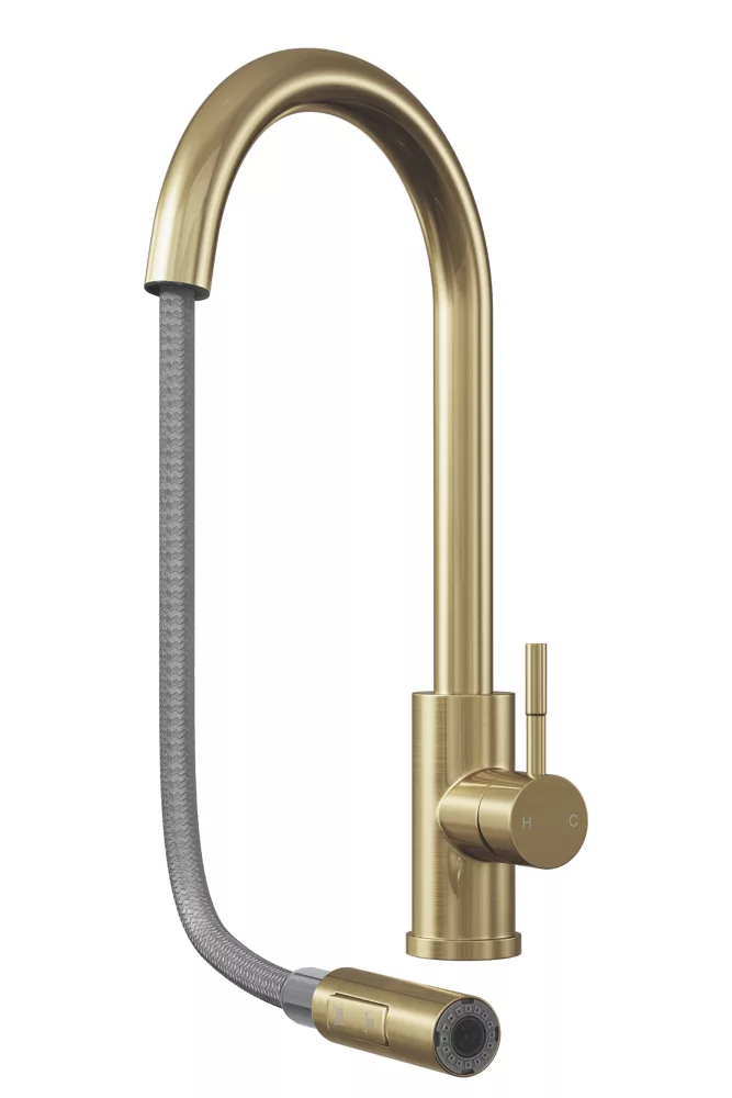 ETAL Cato Pull-Out Kitchen Mixer Tap Brushed Brass - Image 2