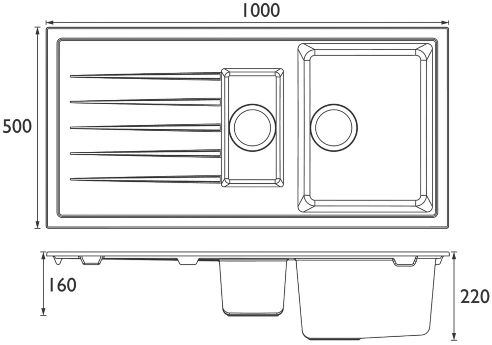 Bristan Quartz 1.5 Bowl Resin Composite Reversible Kitchen Sink & Drainer Grey Left Or Right-Handed 1000 X 500mm - Image 2