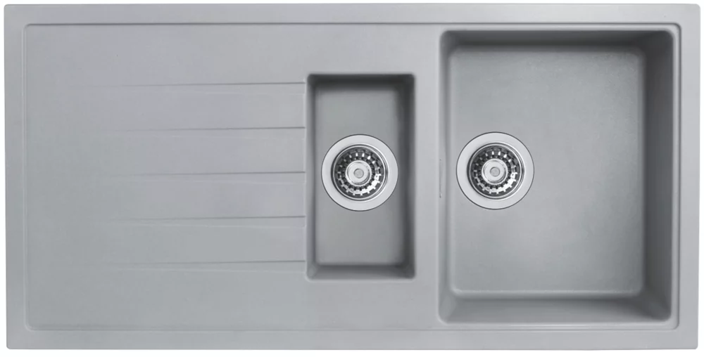 Bristan Quartz 1.5 Bowl Resin Composite Reversible Kitchen Sink & Drainer Grey Left Or Right-Handed 1000 X 500mm