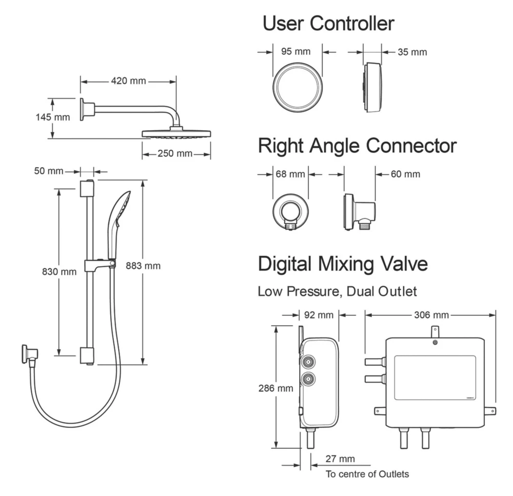 Mira Activate Gravity-Pumped Rear-Fed Dual Outlet Chrome Thermostatic Digital Mixer Shower - Image 7