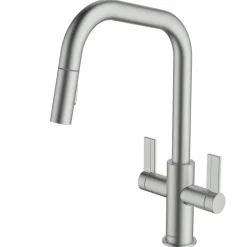 Clearwater Kira KIR20BN Double Lever Tap With Twin Spray Pull-Out Brushed Nickel PVD