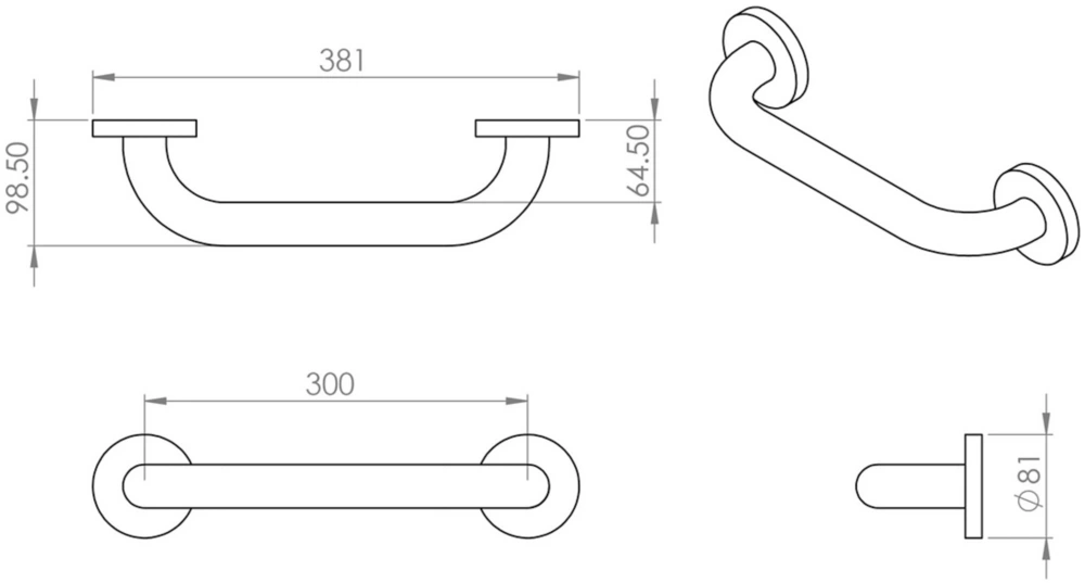 Croydex Straight Doc M Grab Bar Chrome 300mm - Image 2