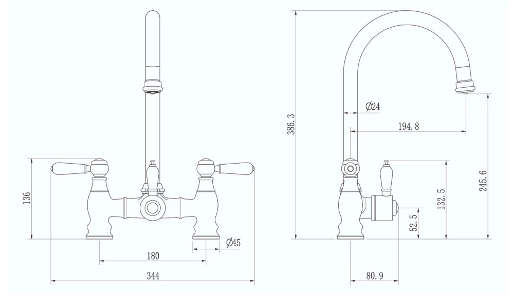 ETAL Traditional Bridge 3-in-1 Hot Water Kitchen Tap Polished Chrome - Image 4