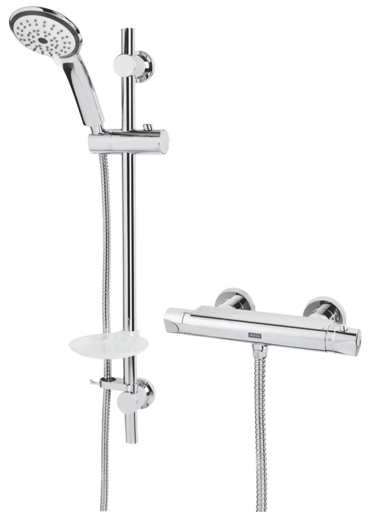 Bristan Artisan Rear-Fed Exposed Chrome Thermostatic Bar Mixer Shower With Adjustable Riser Kit