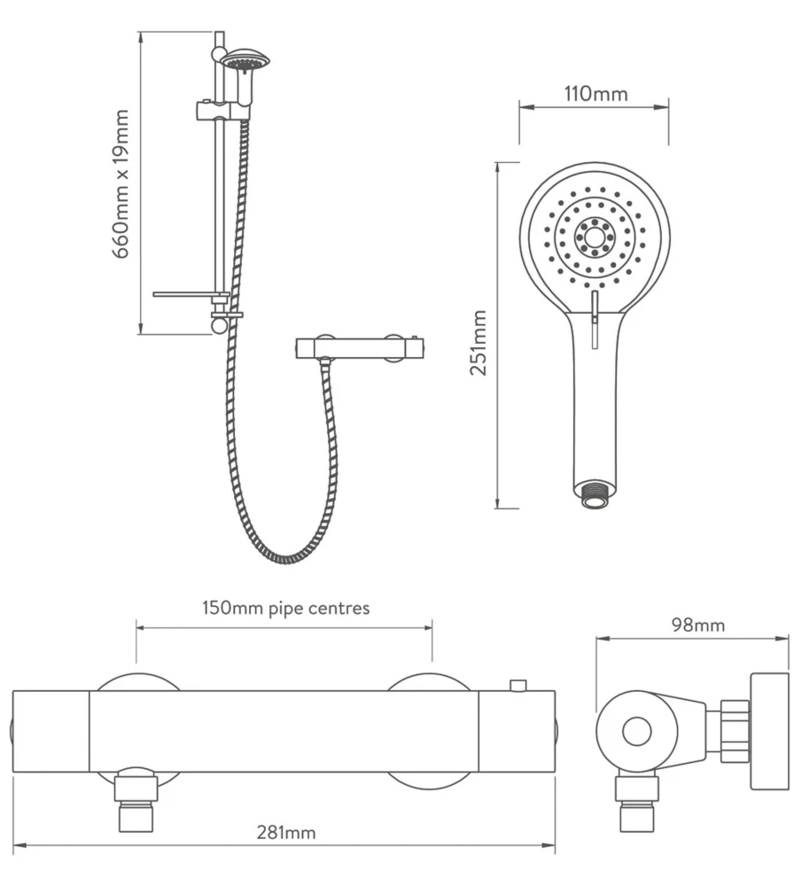 Aqualisa Sierra Cool Touch Rear-Fed Exposed Chrome Thermostatic Bar Mixer Shower - Image 6
