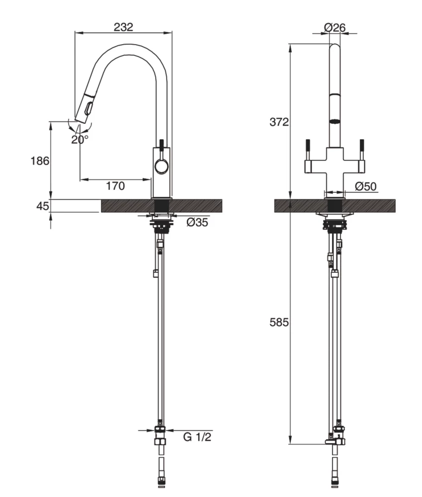 Clearwater Topaz TOP30BB Double Lever Tap With Twin Spray Pull-Out Brushed Brass PVD - Image 4