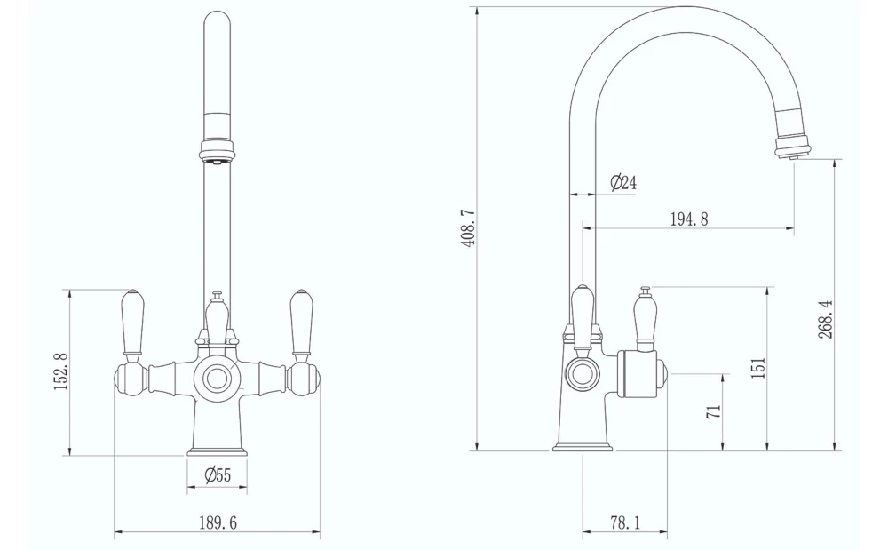 ETAL Traditional Cruciform 3-in-1 Hot Water Kitchen Tap Gold - Image 4