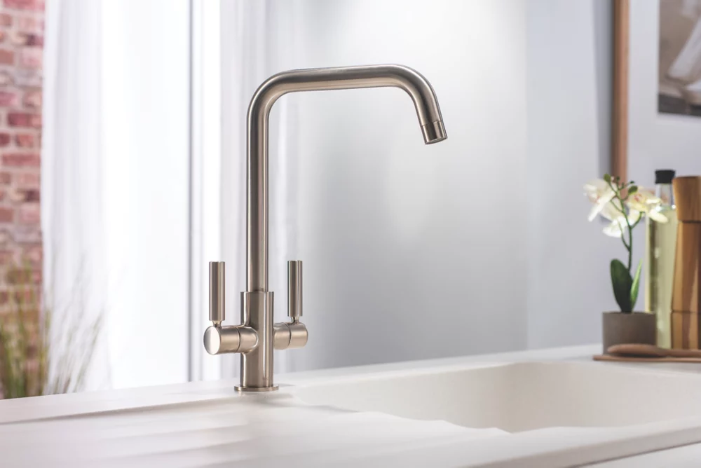Abode Globe Quad Dual-Lever Mono Mixer Kitchen Tap Brushed Nickel - Image 2