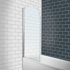 Essentials Semi-Framed Silver / Clear Radius Edge Bathscreen 780 X 1400mm