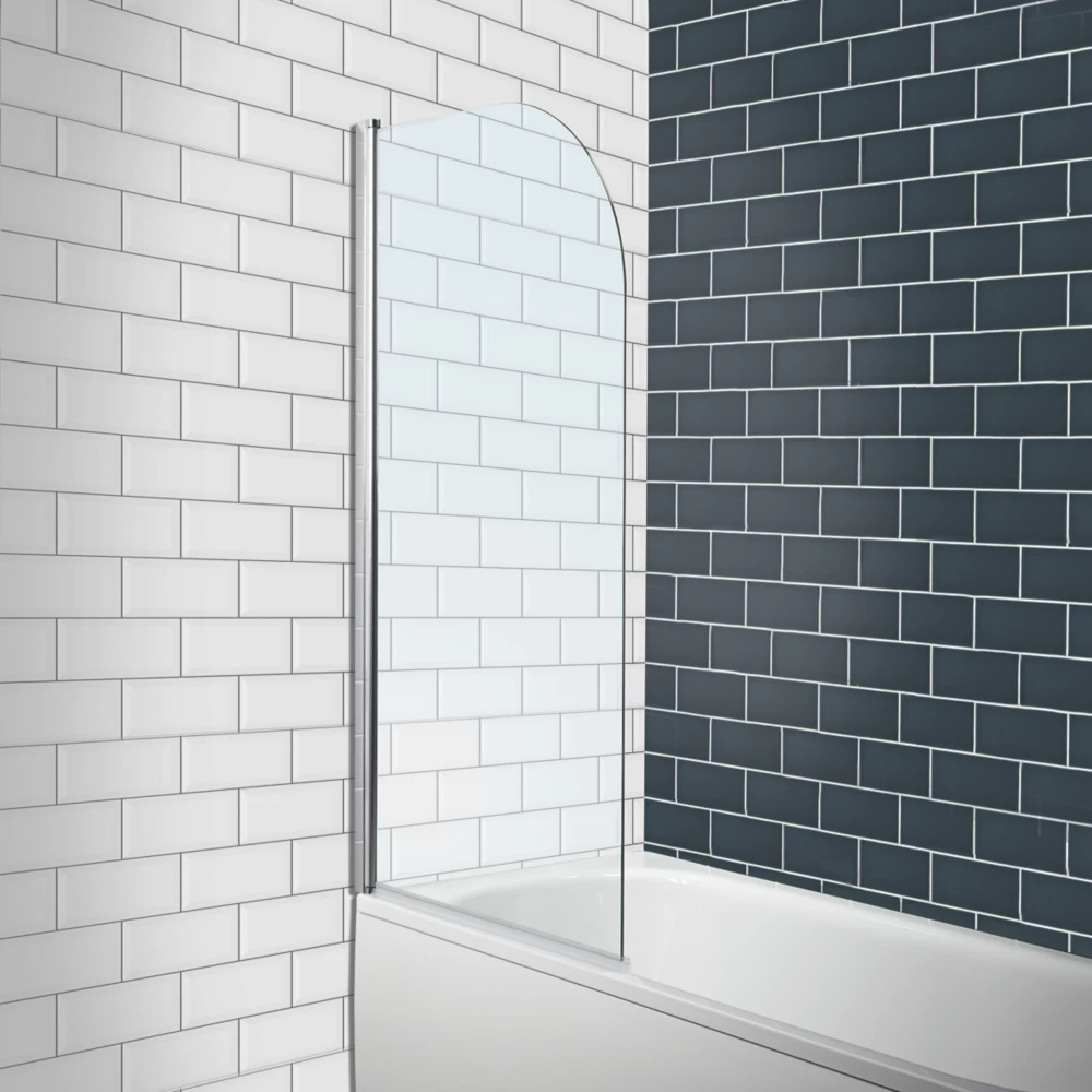 Essentials Semi-Framed Silver / Clear Radius Edge Bathscreen 780 X 1400mm