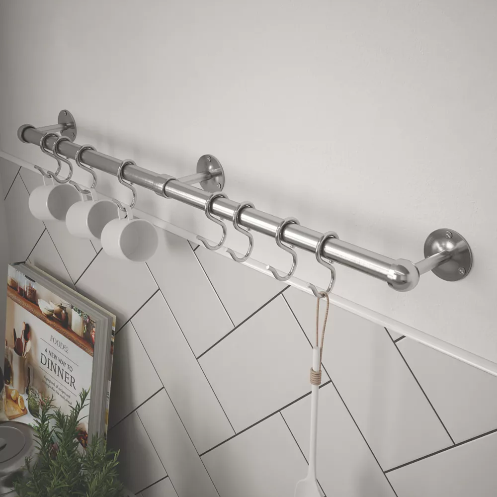 Rothley 6-Hook Utensil Rail Kit Brushed Nickel 600mm