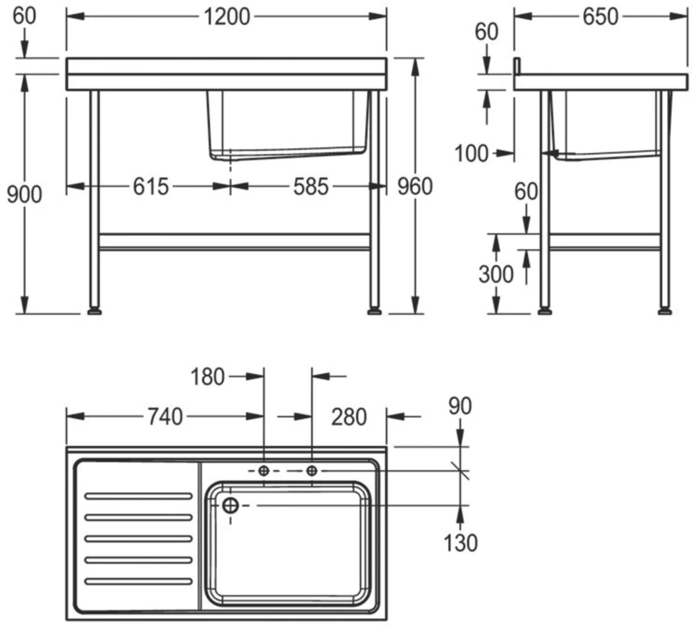 Franke Midi 1 Bowl Stainless Steel Catering Sink 1200 X 650mm - Image 2