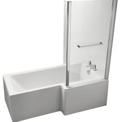 Ideal Standard Giovo Cube L-Shape Shower Bath Right-Hand Acrylic No Tap Holes 1700mm