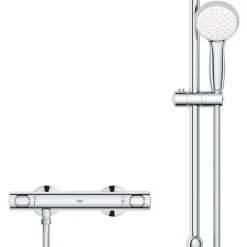 Grohe Precision Flow HP Rear-Fed Exposed Chrome Thermostatic Shower Mixer Set