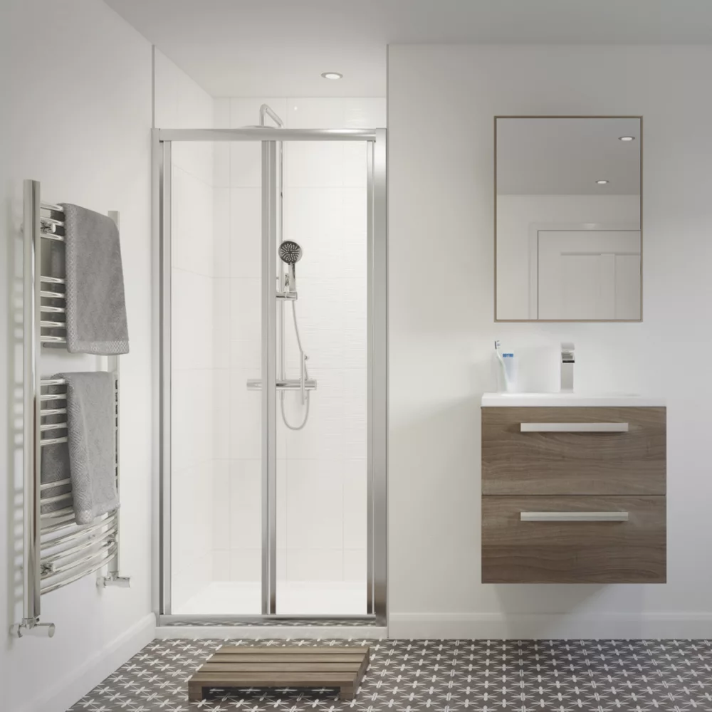 Essentials Framed Square Bi-Fold Shower Door Aluminium 700 X 1850mm