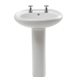 Essentials Trade Basics Basin-To-Go Full Pedestal Bathroom Basin 2 Tap Holes 570mm