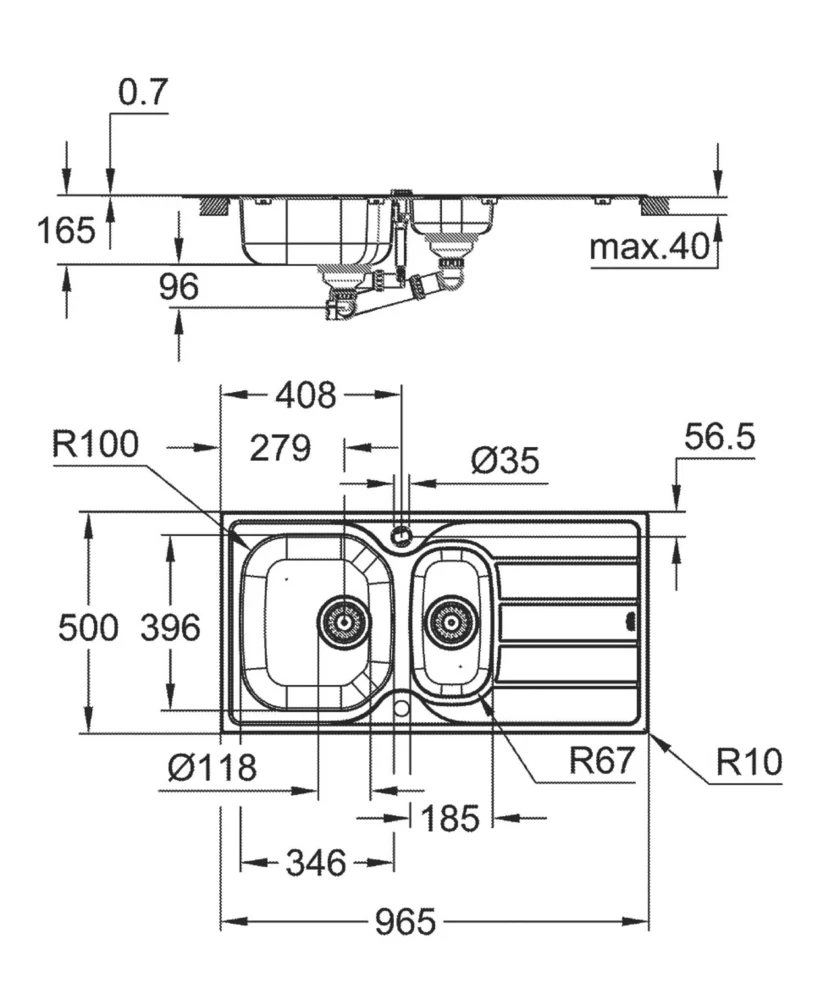 Grohe K200 1.5 Bowl Stainless Steel Sink 965 X 500mm - Image 2