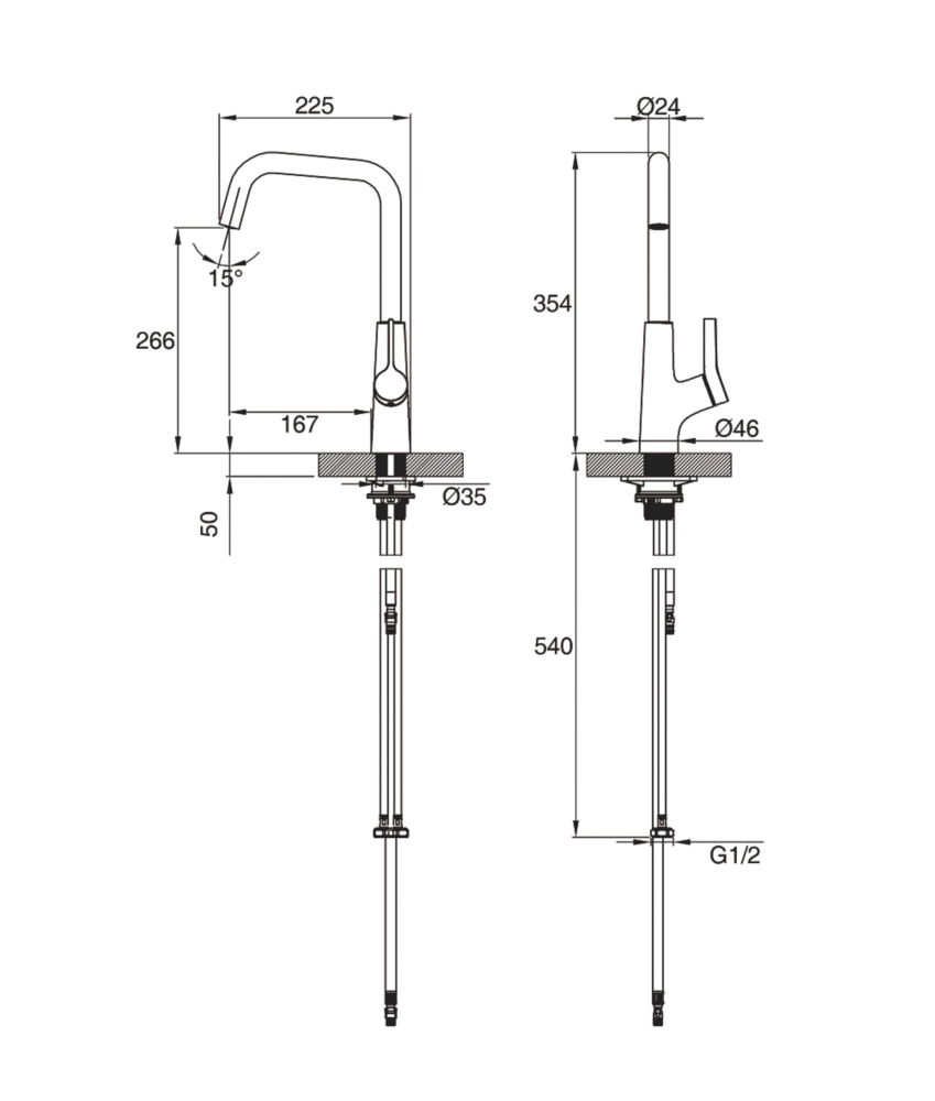Clearwater Azia Battery-Powered Single Lever Monobloc Tap With Sensor Operation Chrome - Image 5