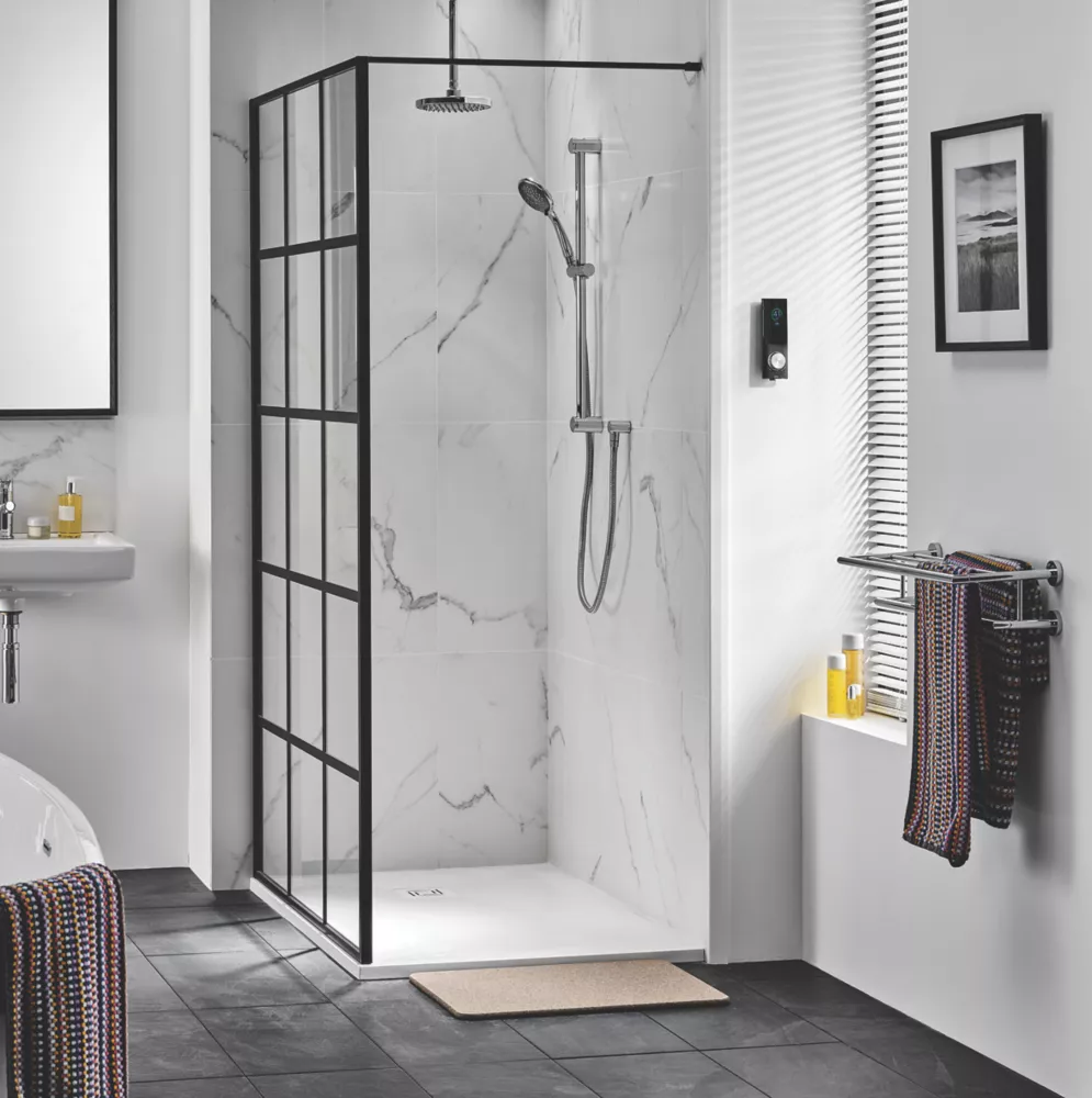 Triton Neo Framed Grid Showerwall Black 900 X 2000mm - Image 2