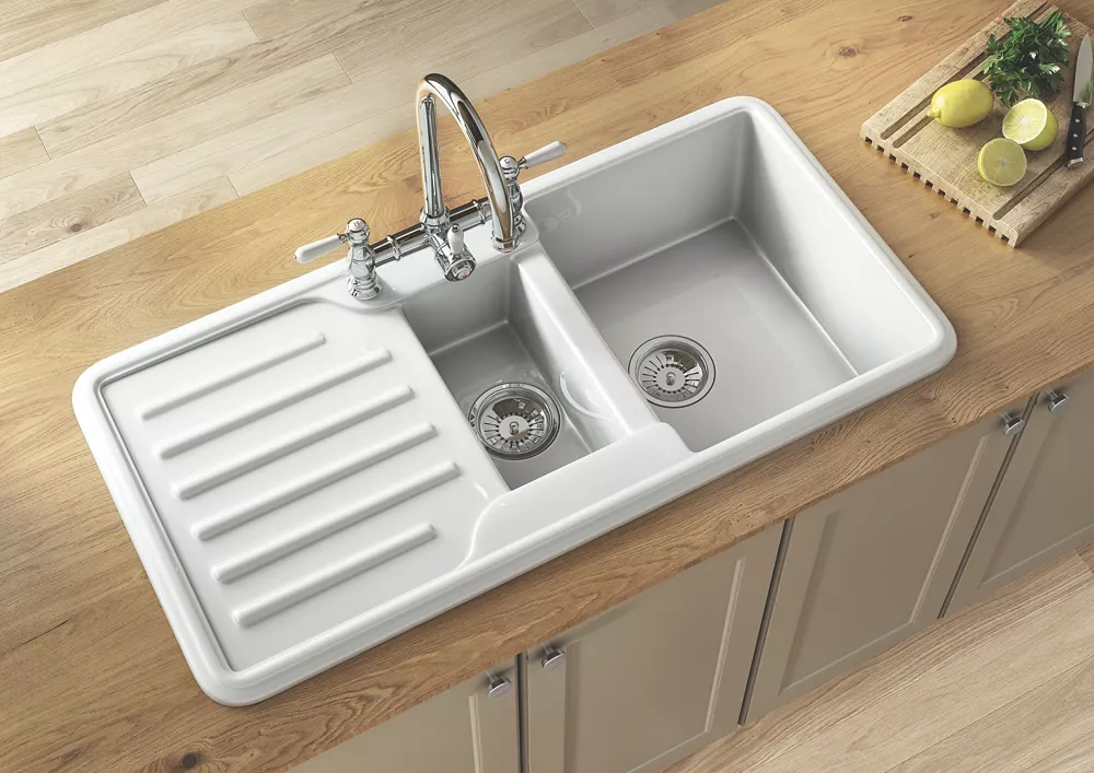 ETAL Comite 1.5 Bowl Composite Kitchen Sink White Reversible 1000 X 500mm - Image 3