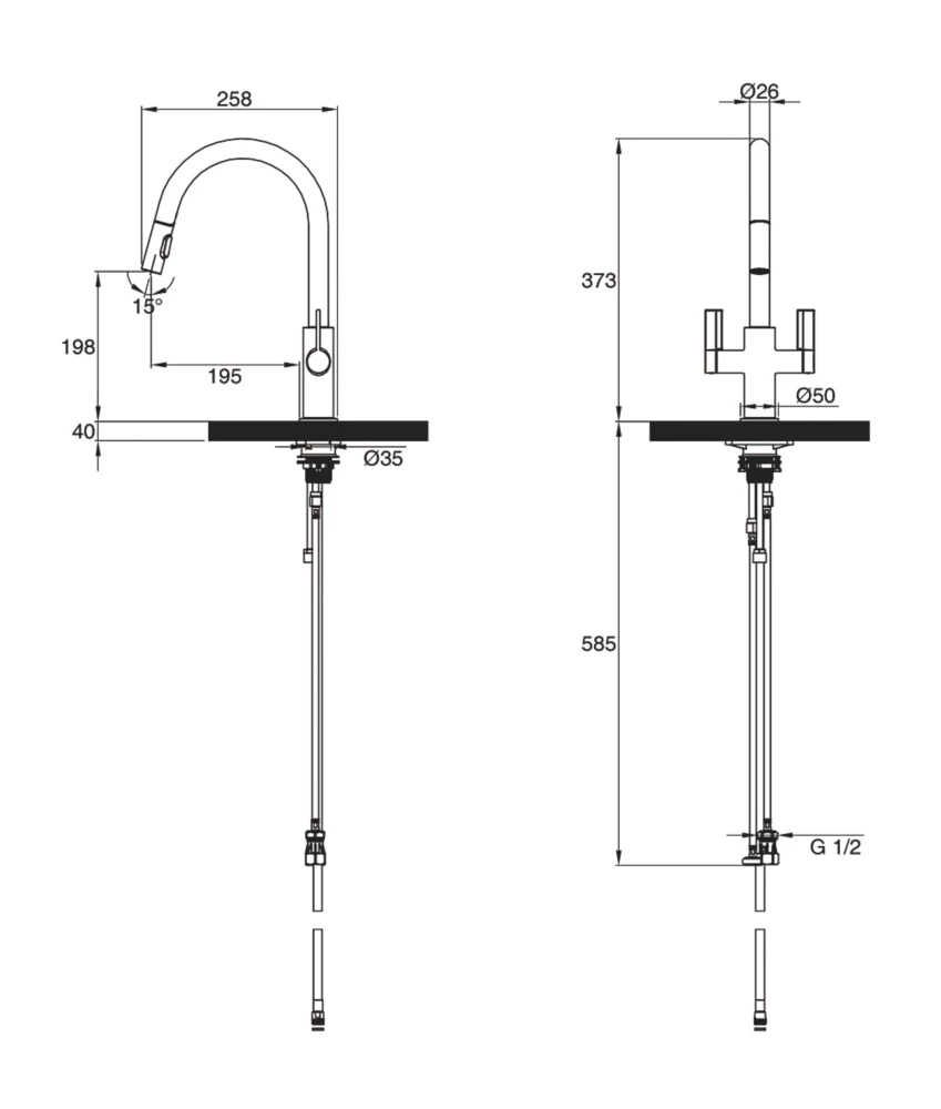 Clearwater Kira KIR30CP Double Lever Tap With Twin Spray Pull-Out Chrome - Image 6