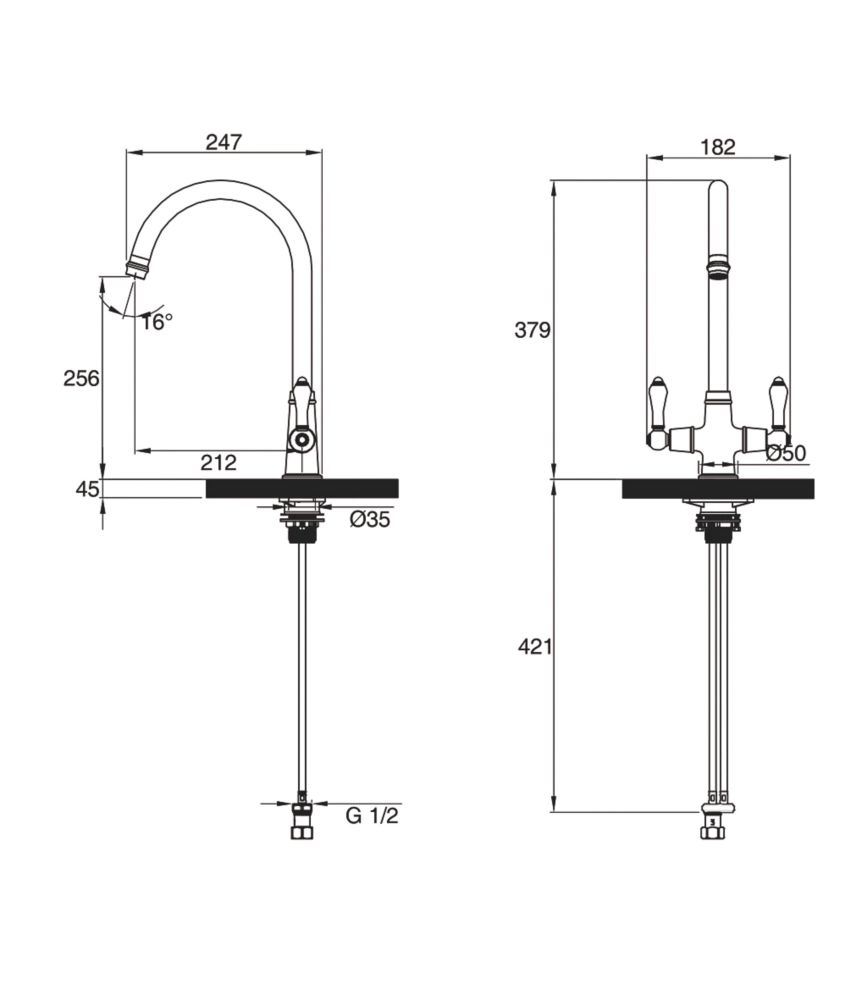 Clearwater Elegance Dual-Lever Monobloc Tap Brushed Brass PVD - Image 3