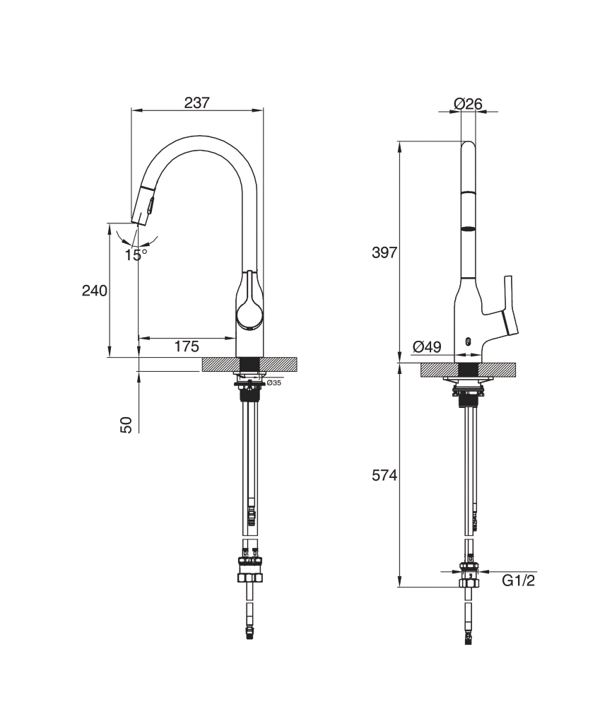 Clearwater Amelio AML10BN Battery-Powered Sensor Tap With Twin Spray Pull-Out Brushed Nickel PVD - Image 4