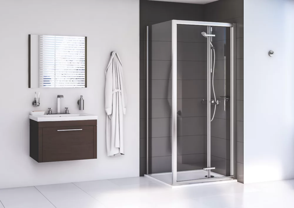 Aqualux Edge 6 Semi-Frameless Square Shower Enclosure LH/RH Polished Silver 800 X 800 X 1900mm