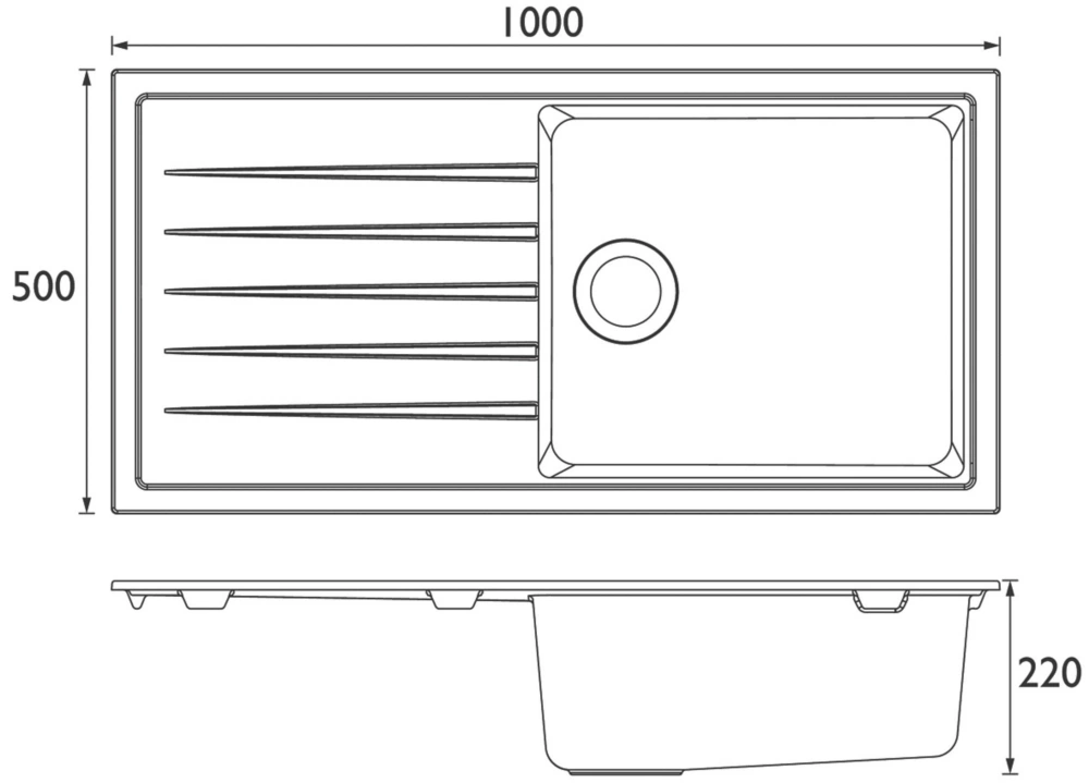 Bristan Quartz 1 Bowl Resin Composite Kitchen Sink & Reversible Drainer Black Left Or Right-Handed 1000 X 500mm - Image 2