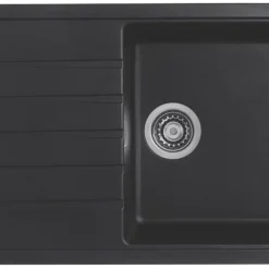 Bristan Quartz 1 Bowl Resin Composite Kitchen Sink & Reversible Drainer Black Left Or Right-Handed 1000 X 500mm
