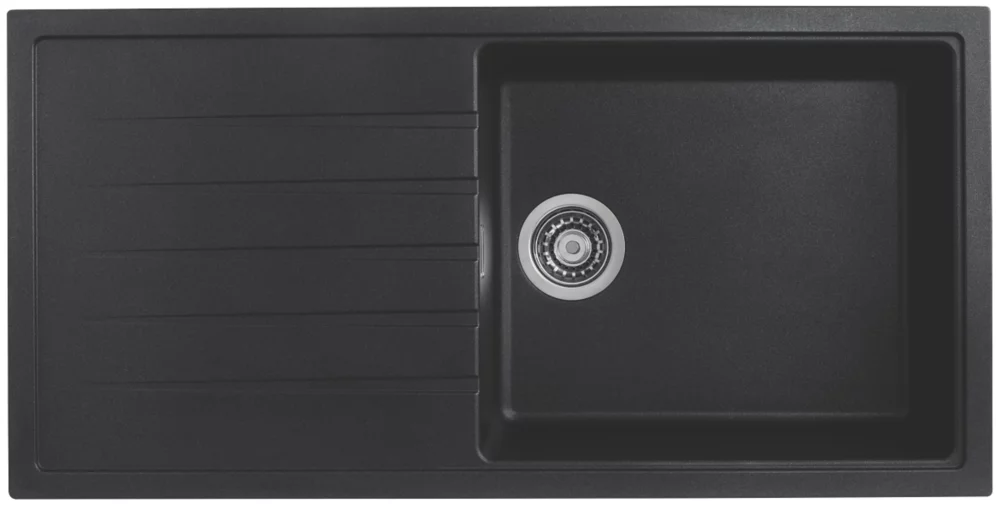 Bristan Quartz 1 Bowl Resin Composite Kitchen Sink & Reversible Drainer Black Left Or Right-Handed 1000 X 500mm