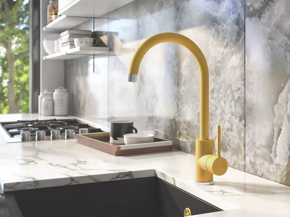 ETAL Sorrento Single Lever Kitchen Mixer Tap Matt Yellow - Image 2