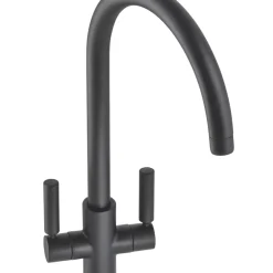 Abode Globe Swan Dual-Lever Mono Mixer Kitchen Tap Matt Black
