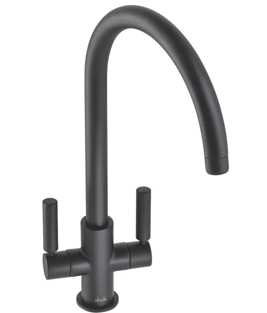 Abode Globe Swan Dual-Lever Mono Mixer Kitchen Tap Matt Black