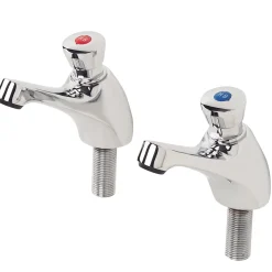 Essentials Self-Closing Non-Concussive Bathroom Basin Taps Chrome