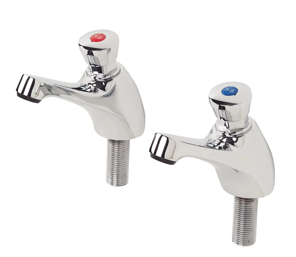 Essentials Self-Closing Non-Concussive Bathroom Basin Taps Chrome